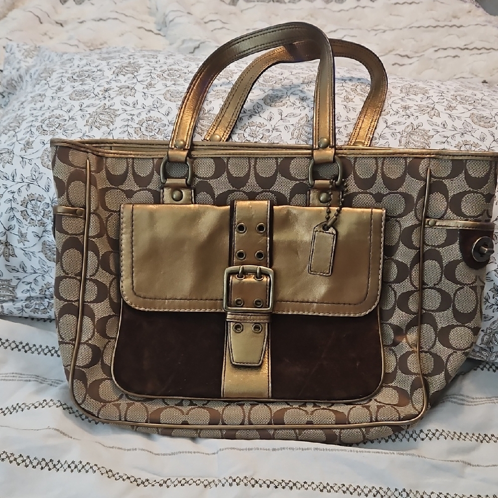 Elegant Gold and Brown Designer Tote Bag